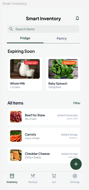 CookPrep smart inventory screen.
